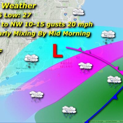 A map showing the weather for friday.