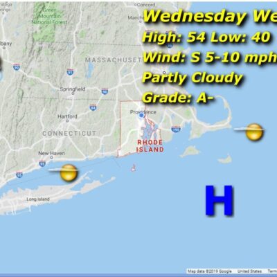 A map showing the weather for wednesday.