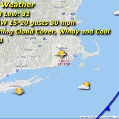 A map showing the weather for friday in massachusetts.