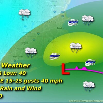 A map showing the weather for friday.