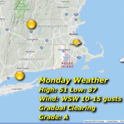 A map showing the current weather conditions in massachusetts.