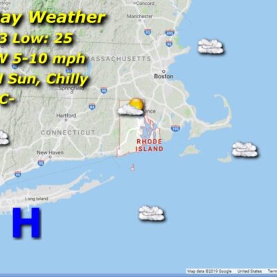 Rhode Island day weather map.