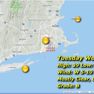 Rhode Island Tuesday weather map.
