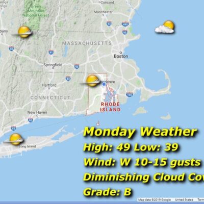 A map showing the weather for monday.