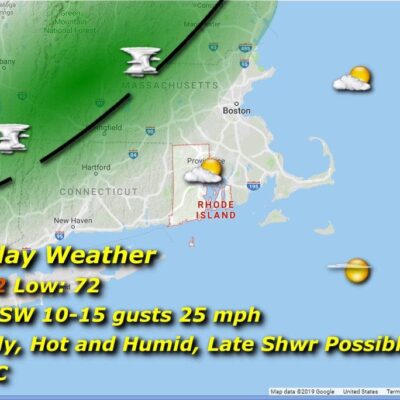 A weather map showing the weather in massachusetts.