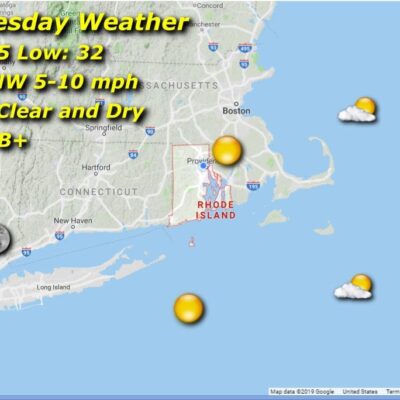 A map showing the current weather in massachusetts.
