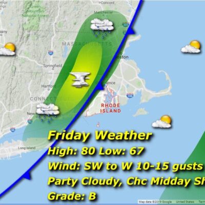A map showing the weather in massachusetts.