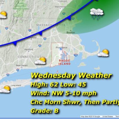 A map showing the weather for wednesday.