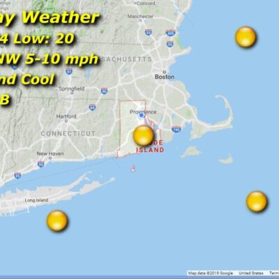 A map showing the weather in Rhode Island.