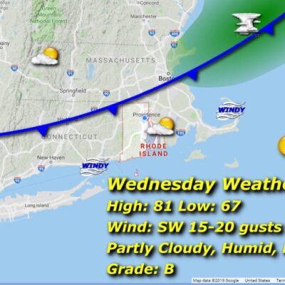 A map showing the weather for wednesday.