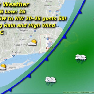 A map showing the weather for friday.