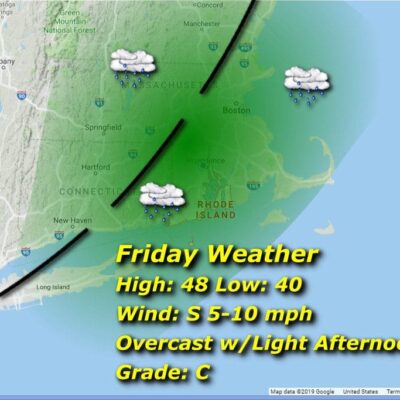 A map showing the weather for friday.