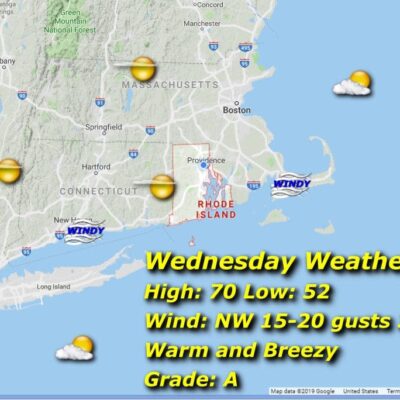 A map showing the weather for friday.