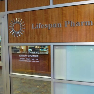 The entrance to an uninsured lifespan pharmacy.