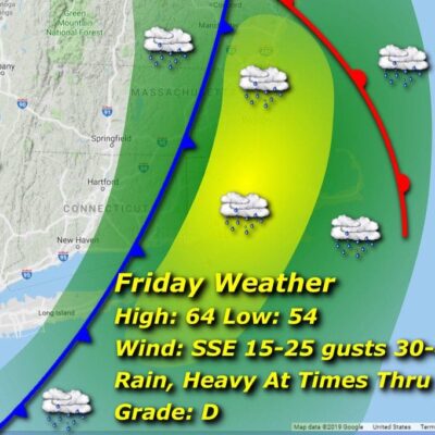A map showing the weather for friday.