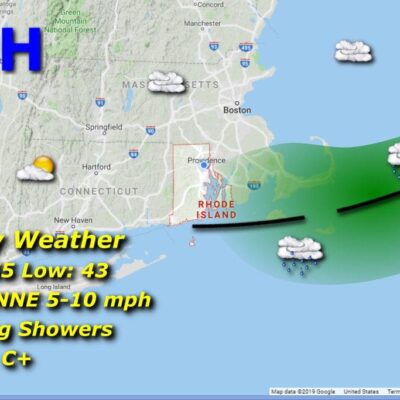 A map showing the weather in massachusetts.