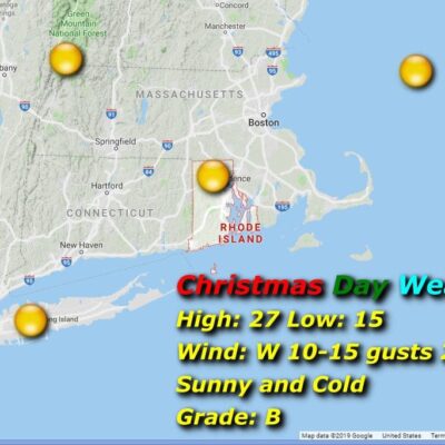 A map showing the christmas day weather in massachusetts.