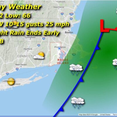 A map showing the weather for monday.