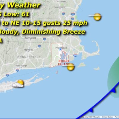 A map showing the weather for monday.