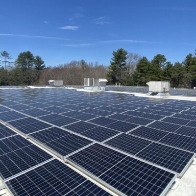 Solar panels on the roof of a building.