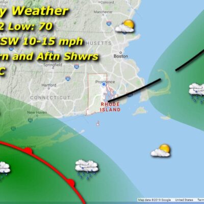 A map showing the weather for the next few days.