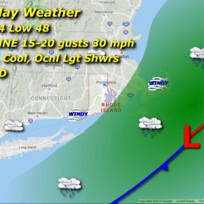 Saturday's Rhode Island weather map shows the direction of the weather.