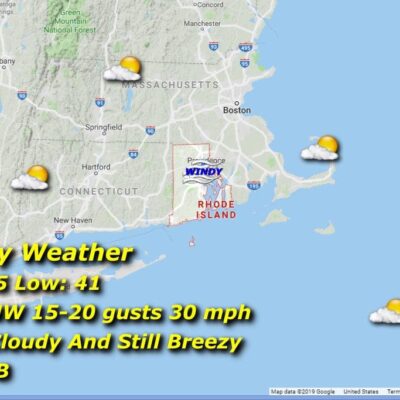 A map showing the weather in new england.