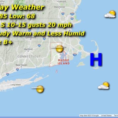 A map showing the weather in massachusetts.