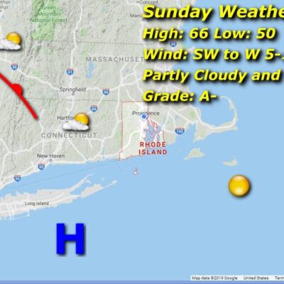 A map showing the weather in new hampshire.