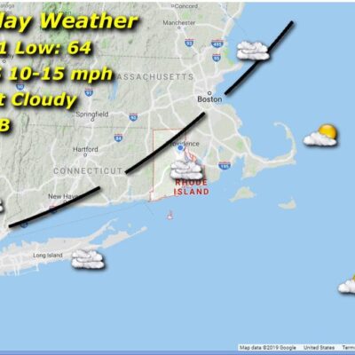 A map showing the weather for saturday in massachusetts.