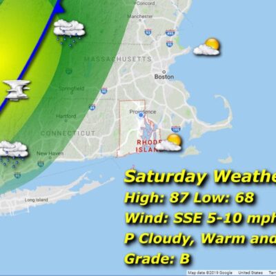 Saturday's Rhode Island weather map shows the location of a storm.