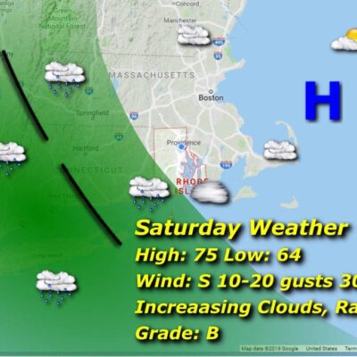 A map showing the weather in massachusetts.