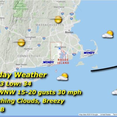 A map showing the weather for saturday in massachusetts.