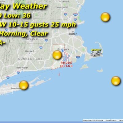 A map showing the weather for saturday in massachusetts.