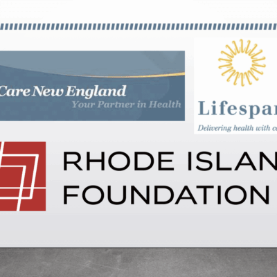 Rhode island foundation logo with the words core new england and lifespan.