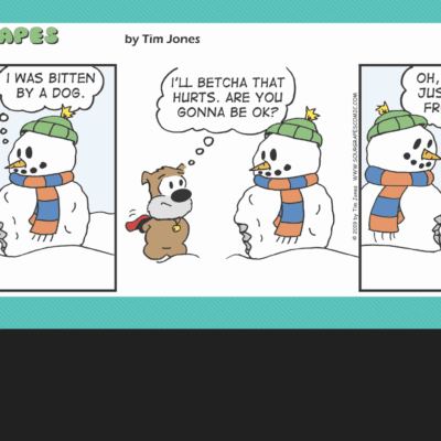 A comic strip with a snowman and a teddy bear.