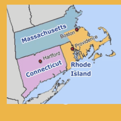 A map showing the states of massachusetts, rhode island, and rhode island.