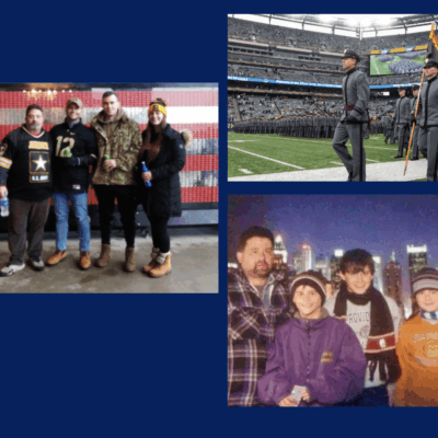 A collage of photos of people at a football game.