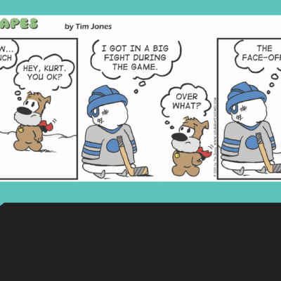 A comic strip with a dog and a teddy bear.