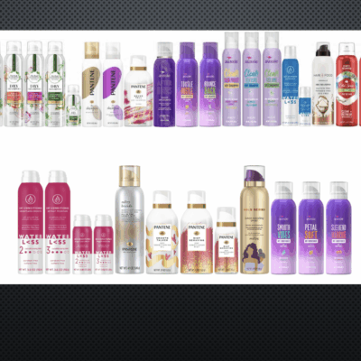 A variety of hair care products are shown on a black background.