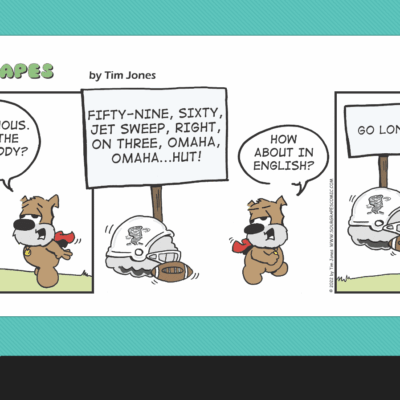 A comic strip with a bear holding a sign.