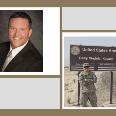 Two pictures of a man in uniform and a sign for the united states army.