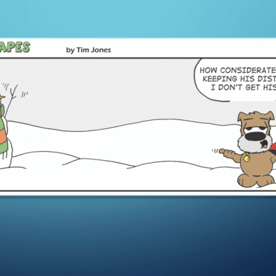 A comic strip with a snowman and a teddy bear.