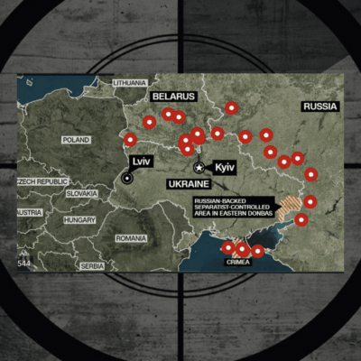 A map showing the locations of the attacks in ukraine.