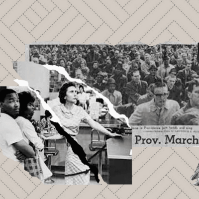 A collage of people and a man with a drum.