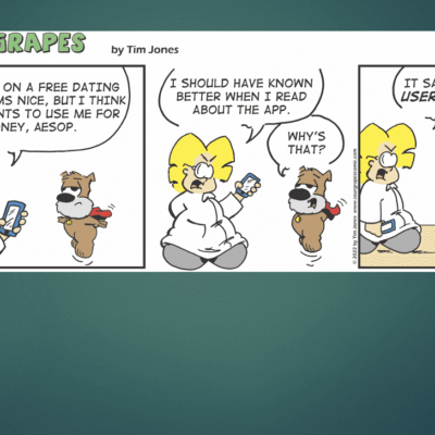 A comic strip showing a woman talking to a bear.