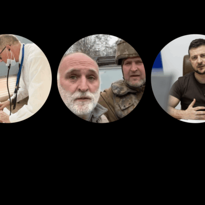 Four pictures of men with beards and a doctor.