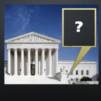 The supreme court building is shown with a question mark.