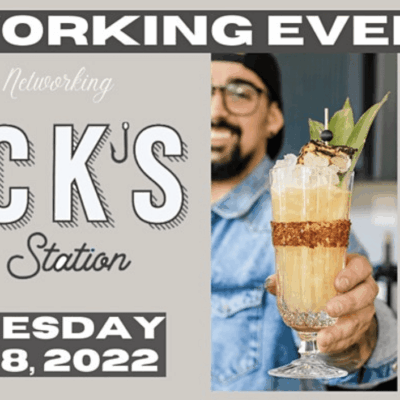 A poster for a networking event at huck's filling station.