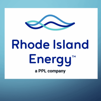 Rhode island energy logo on a blue background.